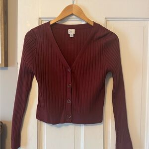a new day Women's Deep Red Ribbed Cardigan